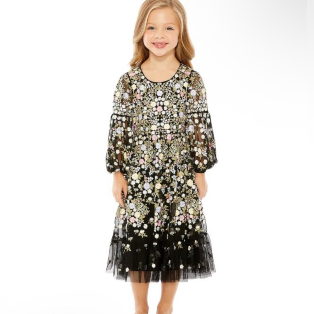 Mac Duggal Black Floral Kids Formal Dress 35153